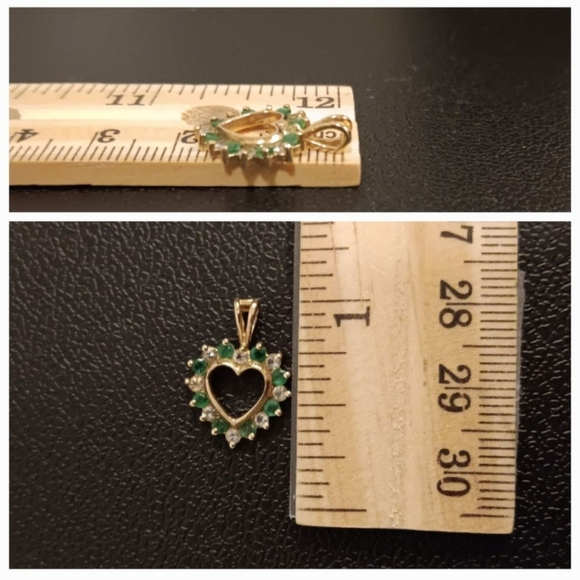 10K Gold Necklace Pendant Heart Lab Emerald White Quartz 10KT - Picture 2 of 5